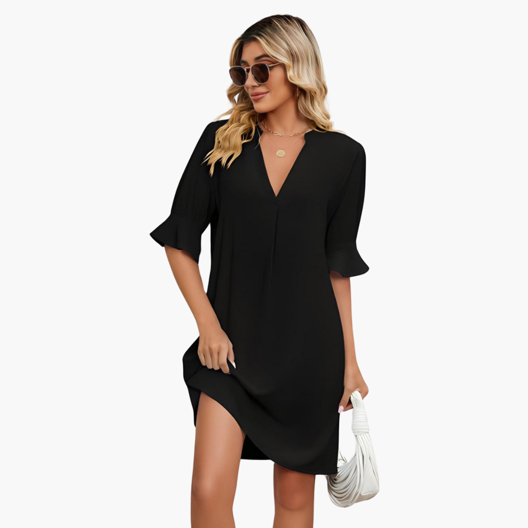 Gwen | Loose V-Neck Pleated Dress