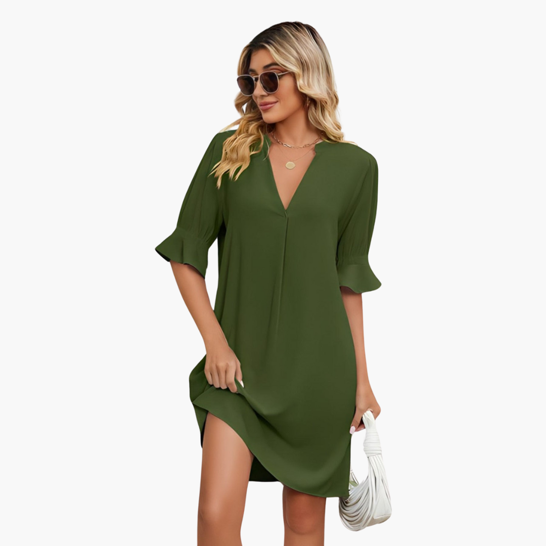 Gwen | Loose V-Neck Pleated Dress