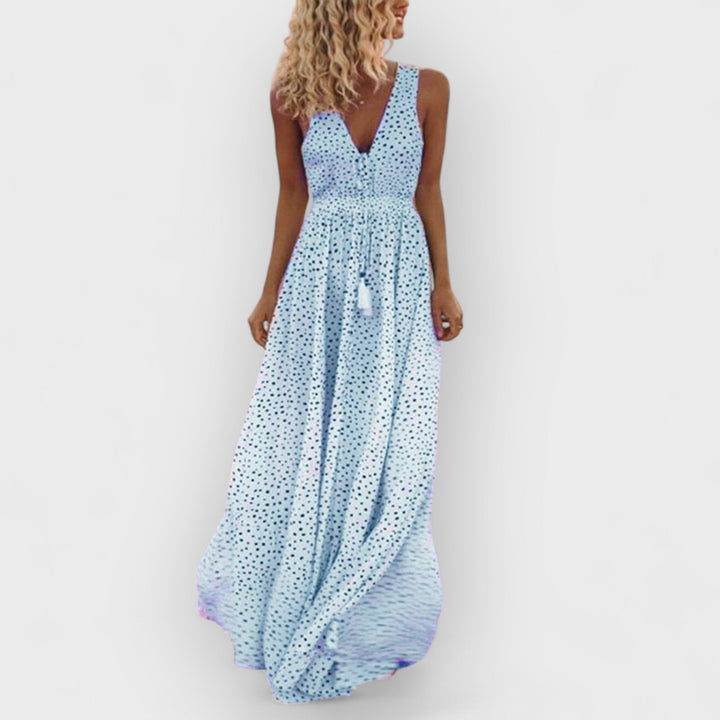 Eliana | Bohemian V-Neck Sleeveless Polka-Dot Maxi Dress