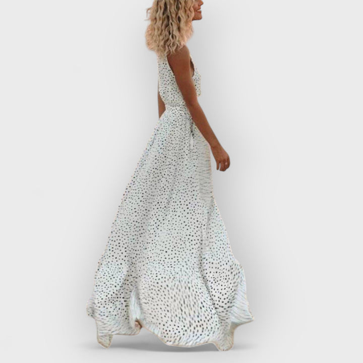 Eliana | Bohemian V-Neck Sleeveless Polka-Dot Maxi Dress
