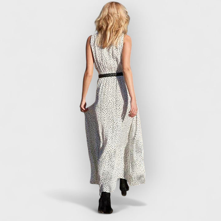 Eliana | Bohemian V-Neck Sleeveless Polka-Dot Maxi Dress