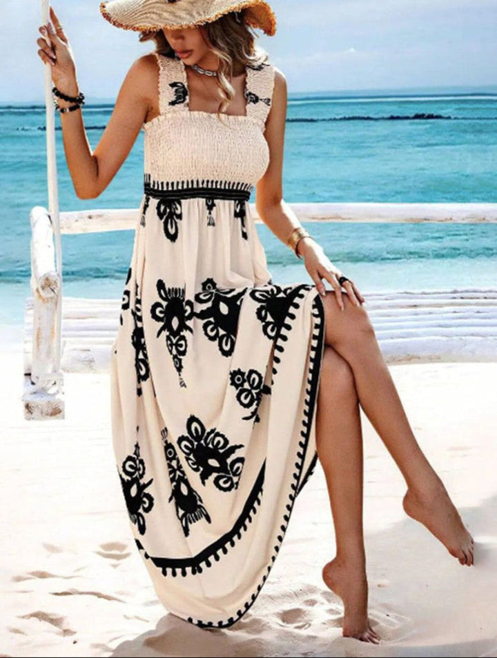 Elise | Chic Square Neck Sleeveless Printed Beach Dress