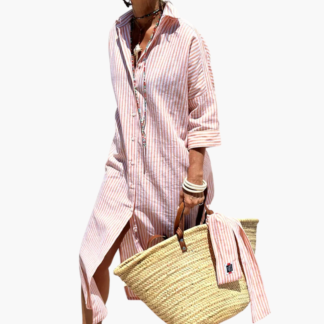 Flora | Sophisticated Striped Comfort Midi Dress