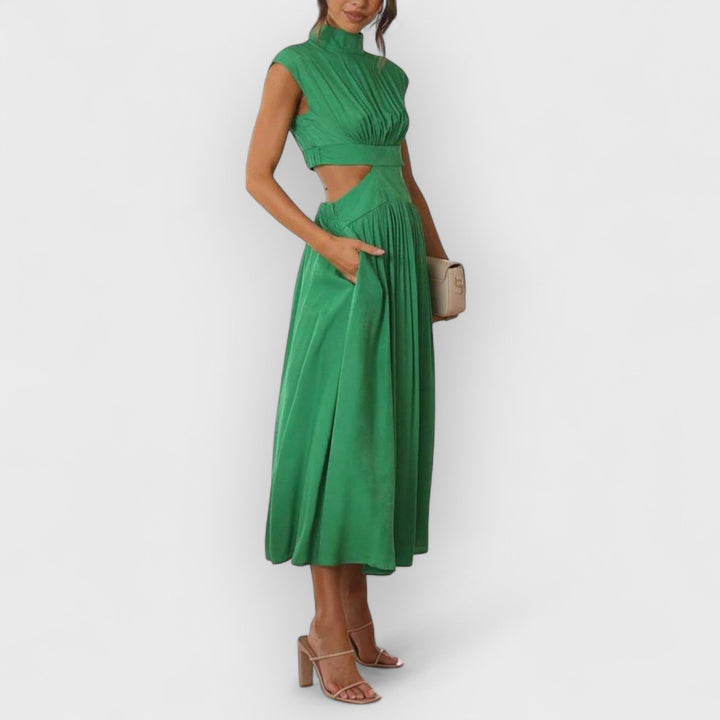 Lucy | Cut-Out Waist Pocketed Holiday Midi Dress