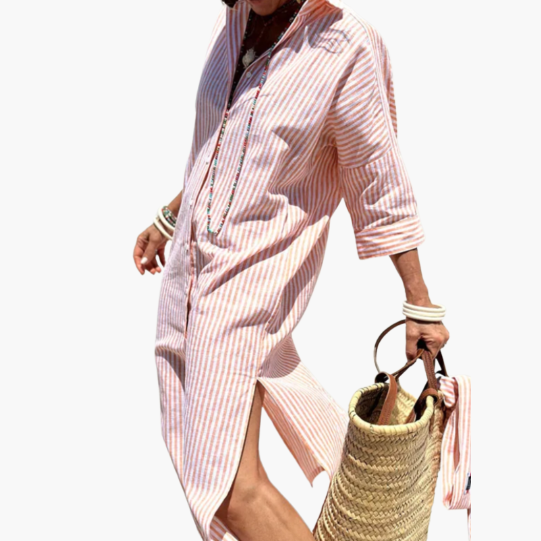 Flora | Sophisticated Striped Comfort Midi Dress