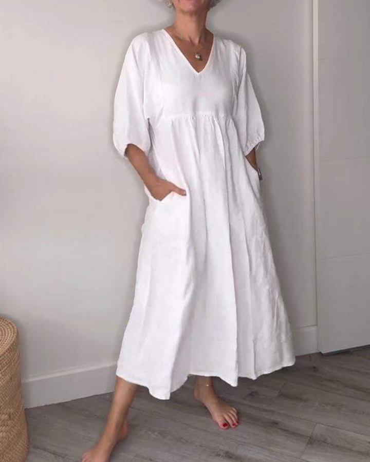 ELAENE - MAXI DRESS WITH V-NECK, CASUAL ELEGANCE