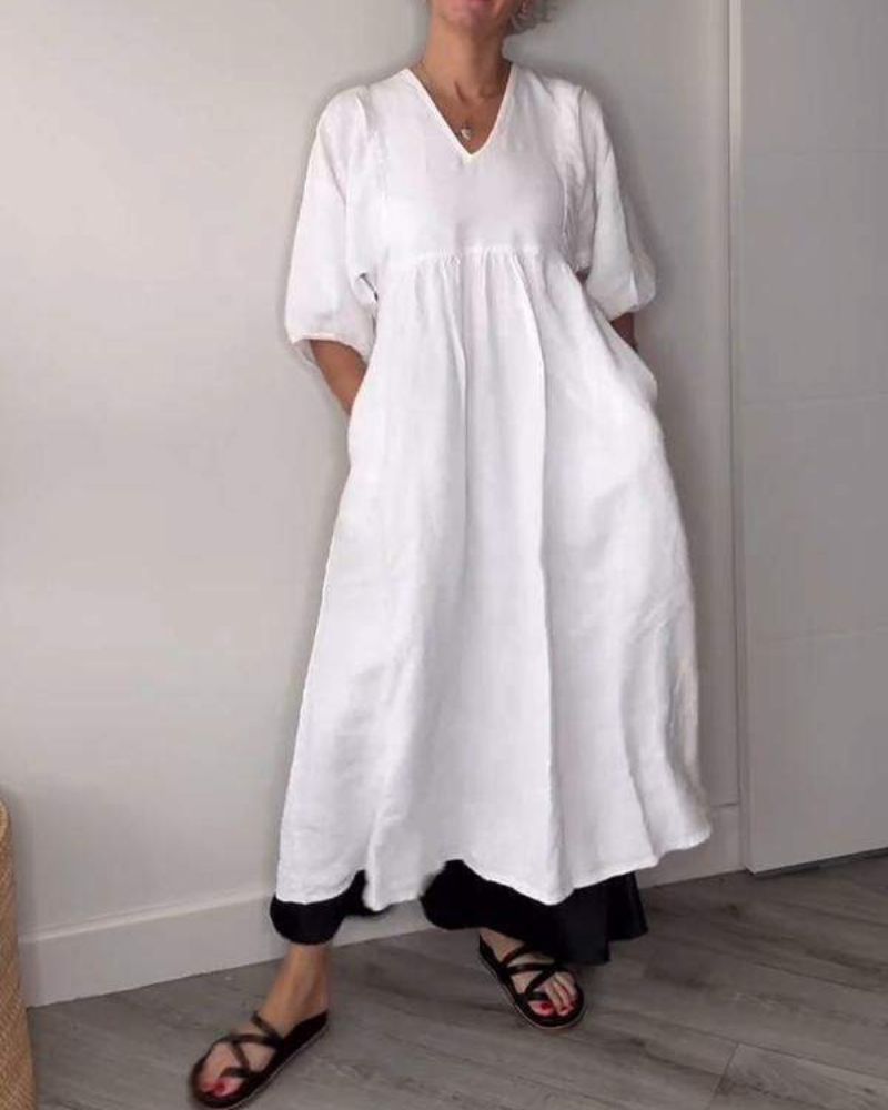 ELAENE - MAXI DRESS WITH V-NECK, CASUAL ELEGANCE