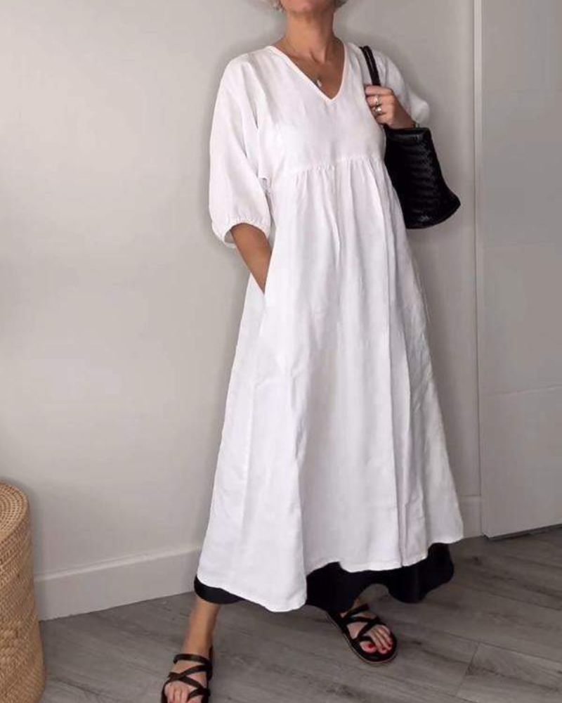 ELAENE - MAXI DRESS WITH V-NECK, CASUAL ELEGANCE
