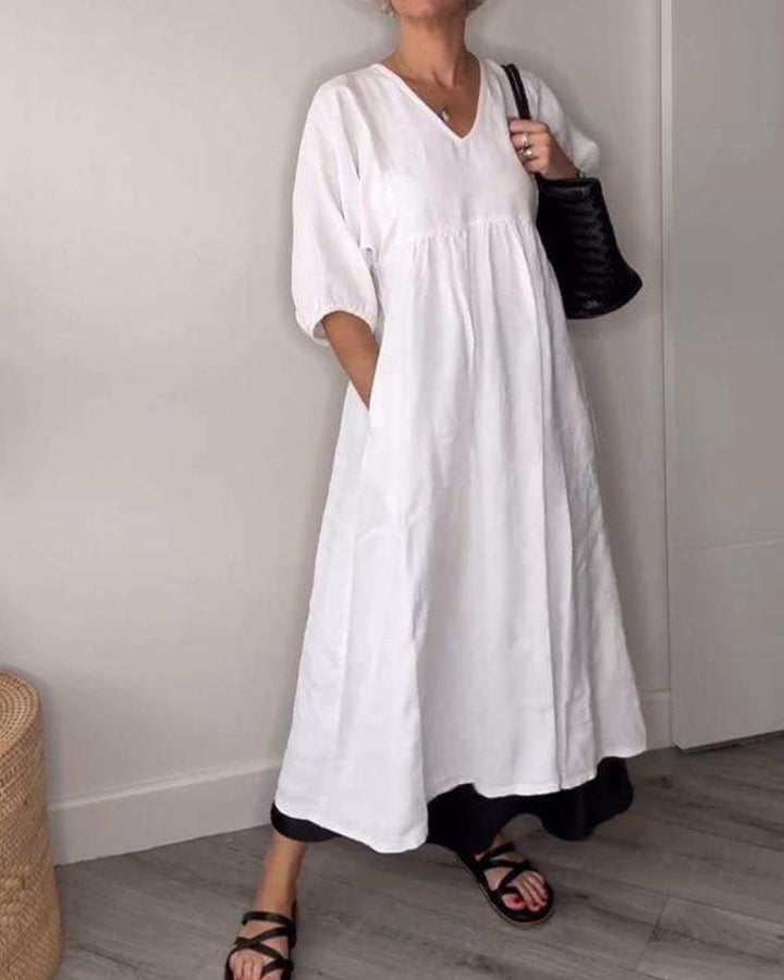 ELAENE - MAXI DRESS WITH V-NECK, CASUAL ELEGANCE