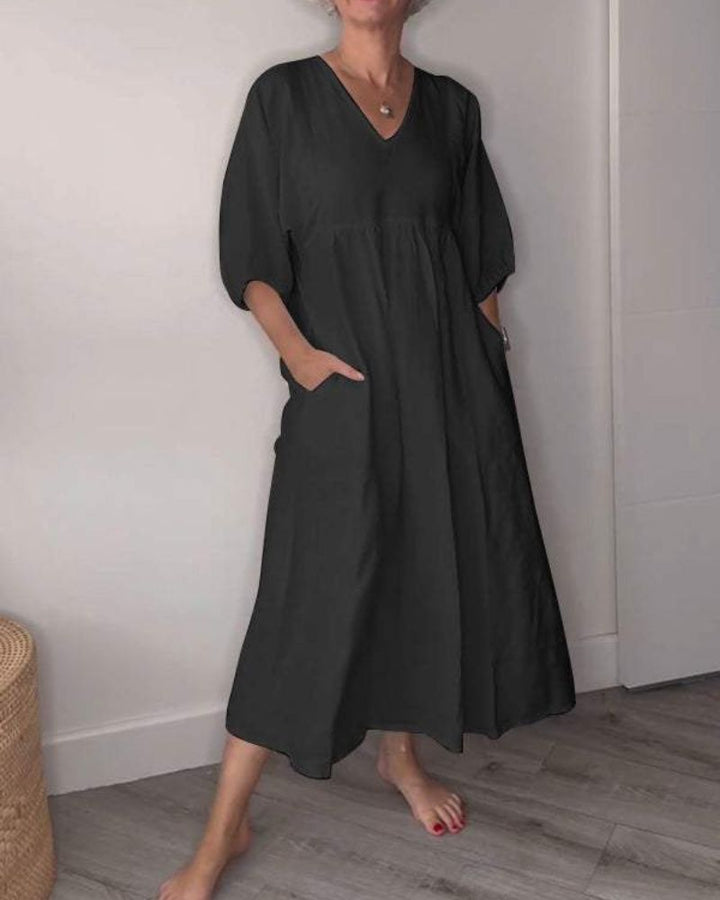 ELAENE - MAXI DRESS WITH V-NECK, CASUAL ELEGANCE