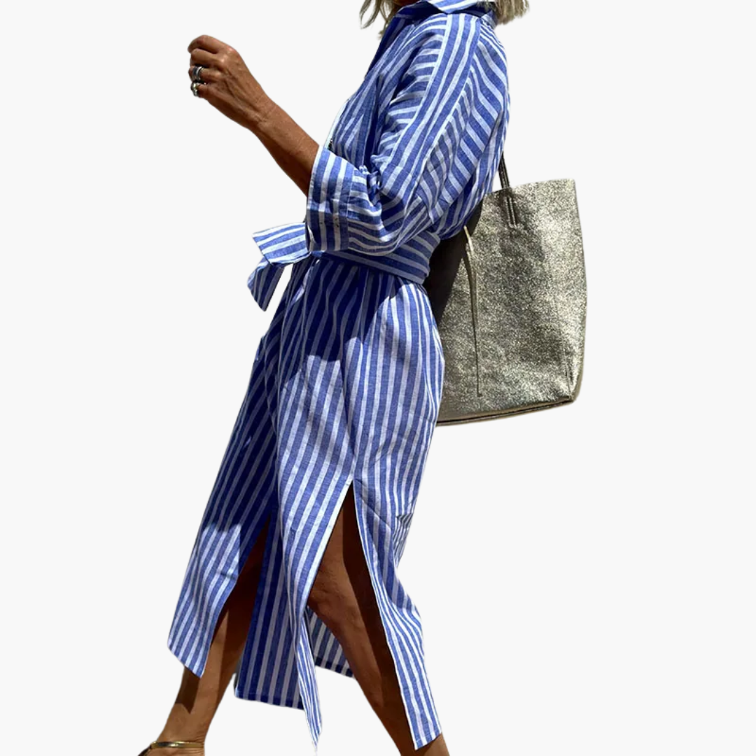 Flora | Sophisticated Striped Comfort Midi Dress