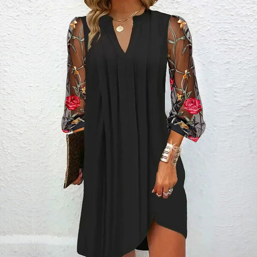 Renée™ | Elegant Mini Dress with V-Neckline and Sheer Sleeves