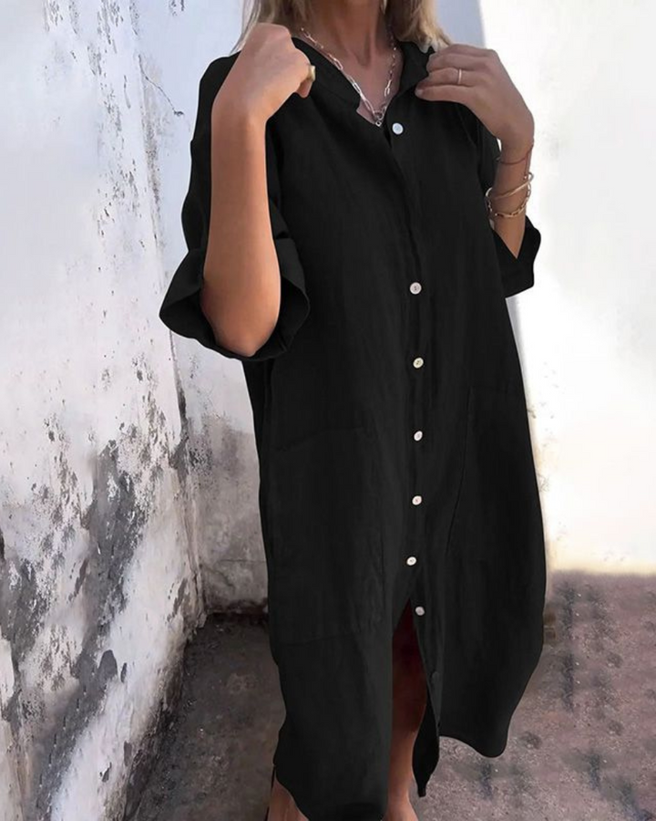 MEIVA - LONG COTTON AND LINEN SHIRT DRESS