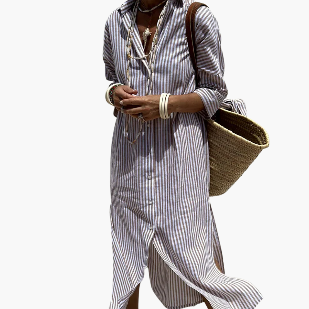 Flora | Sophisticated Striped Comfort Midi Dress