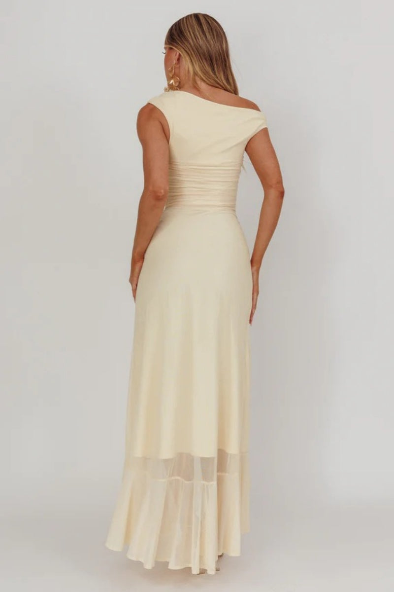 Moonlit Magic Asymmetric Neckline Maxi Dress