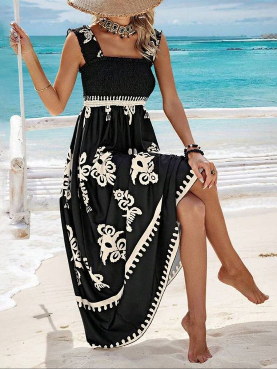 Elise | Chic Square Neck Sleeveless Printed Beach Dress