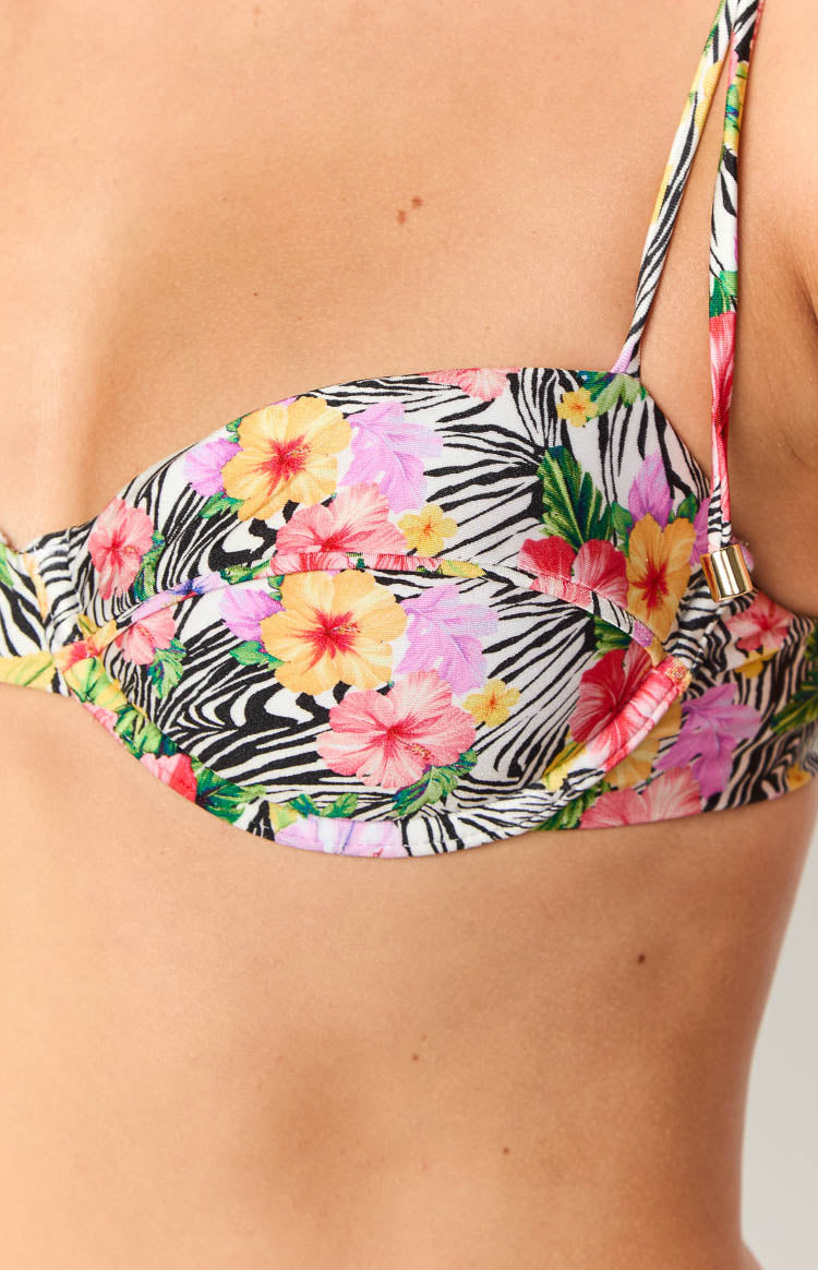 Bianca White Zebra Floral Bikini Top