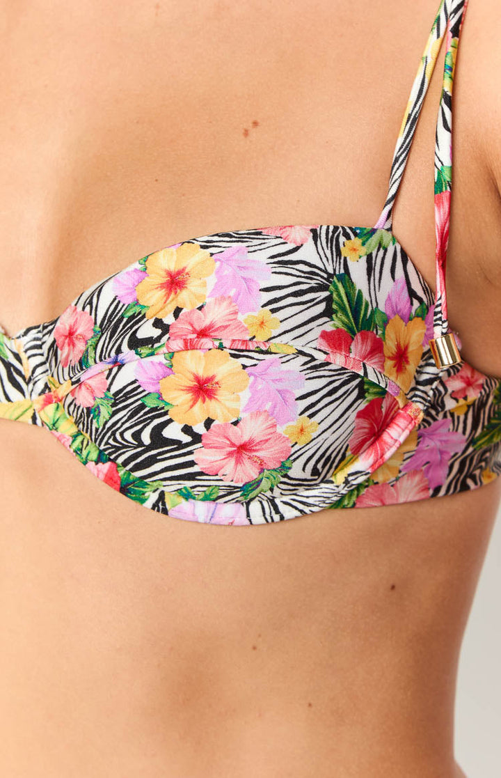 Bianca White Zebra Floral Bikini Top