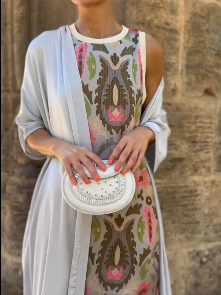 Rubies Defined™ | Women's Printed Satin Cardigan Dress Two-Piece Set