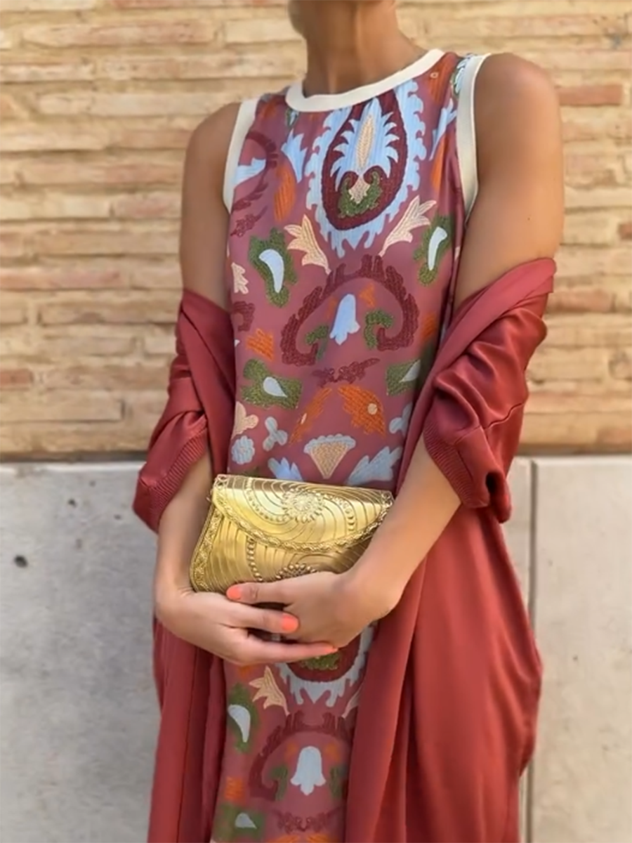 Rubies Defined™ | Women's Printed Satin Cardigan Dress Two-Piece Set