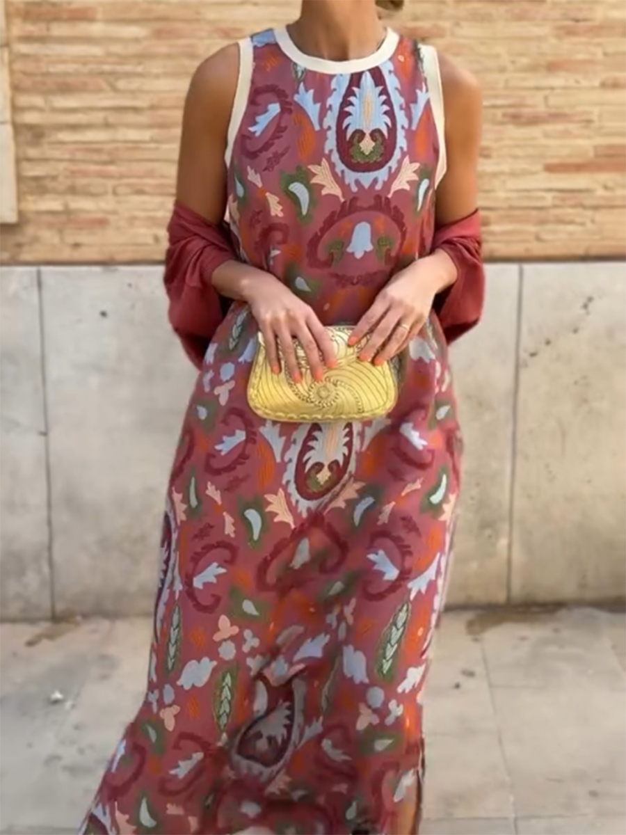Rubies Defined™ | Women's Printed Satin Cardigan Dress Two-Piece Set
