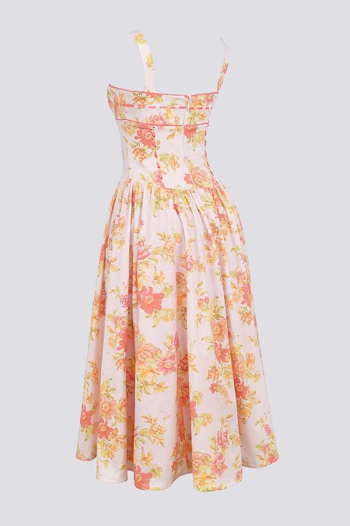 Cybèle Peach Poppy Print Midi Dress