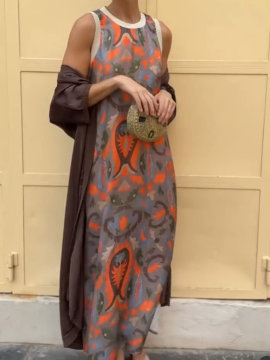 Rubies Defined™ | Women's Printed Satin Cardigan Dress Two-Piece Set