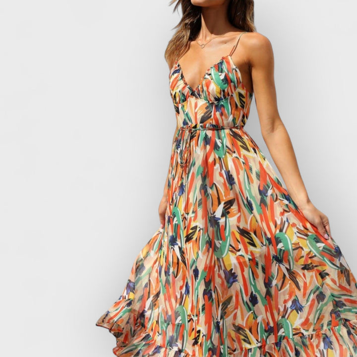 Ariella | Floral Ruffle-Trim Midi Tank Dress