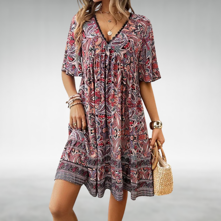 Jolene | Summer Boho Paisley Print Mini Dress