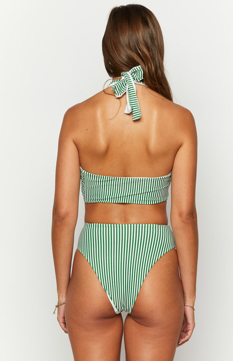 Miss America Green Striped Halter Bikini Top