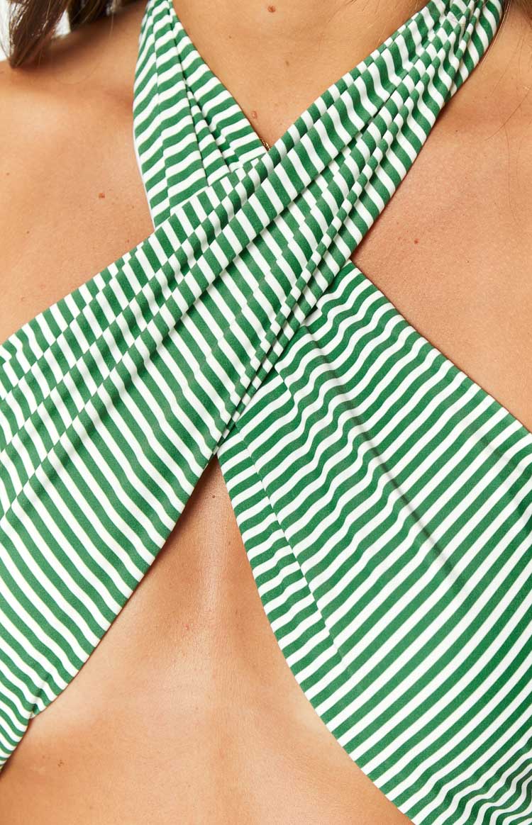 Miss America Green Striped Halter Bikini Top