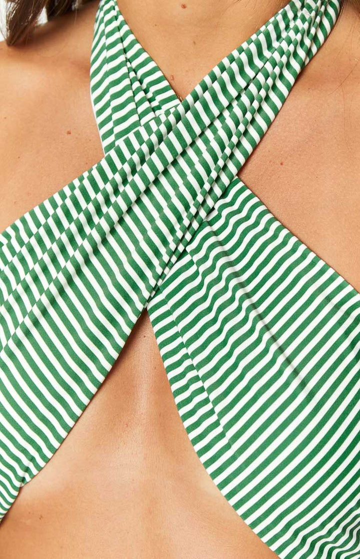 Miss America Green Striped Halter Bikini Top