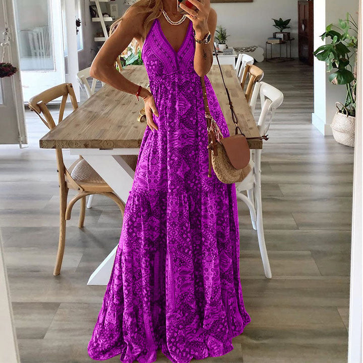 Waren - Boho Spaghetti Strap V-Neck Maxi Dress