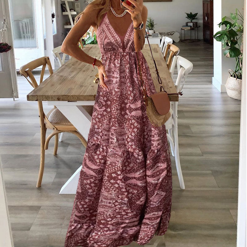Waren - Boho Spaghetti Strap V-Neck Maxi Dress