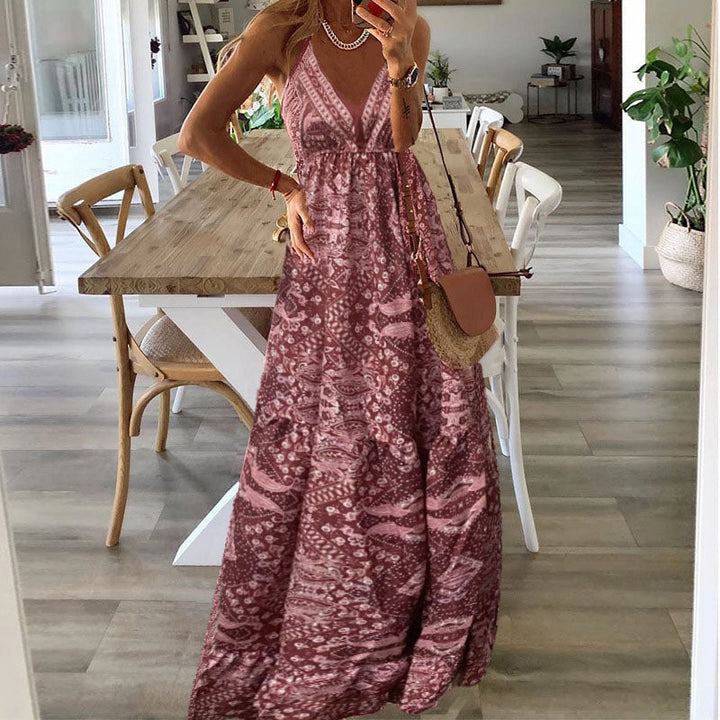 Waren - Boho Spaghetti Strap V-Neck Maxi Dress