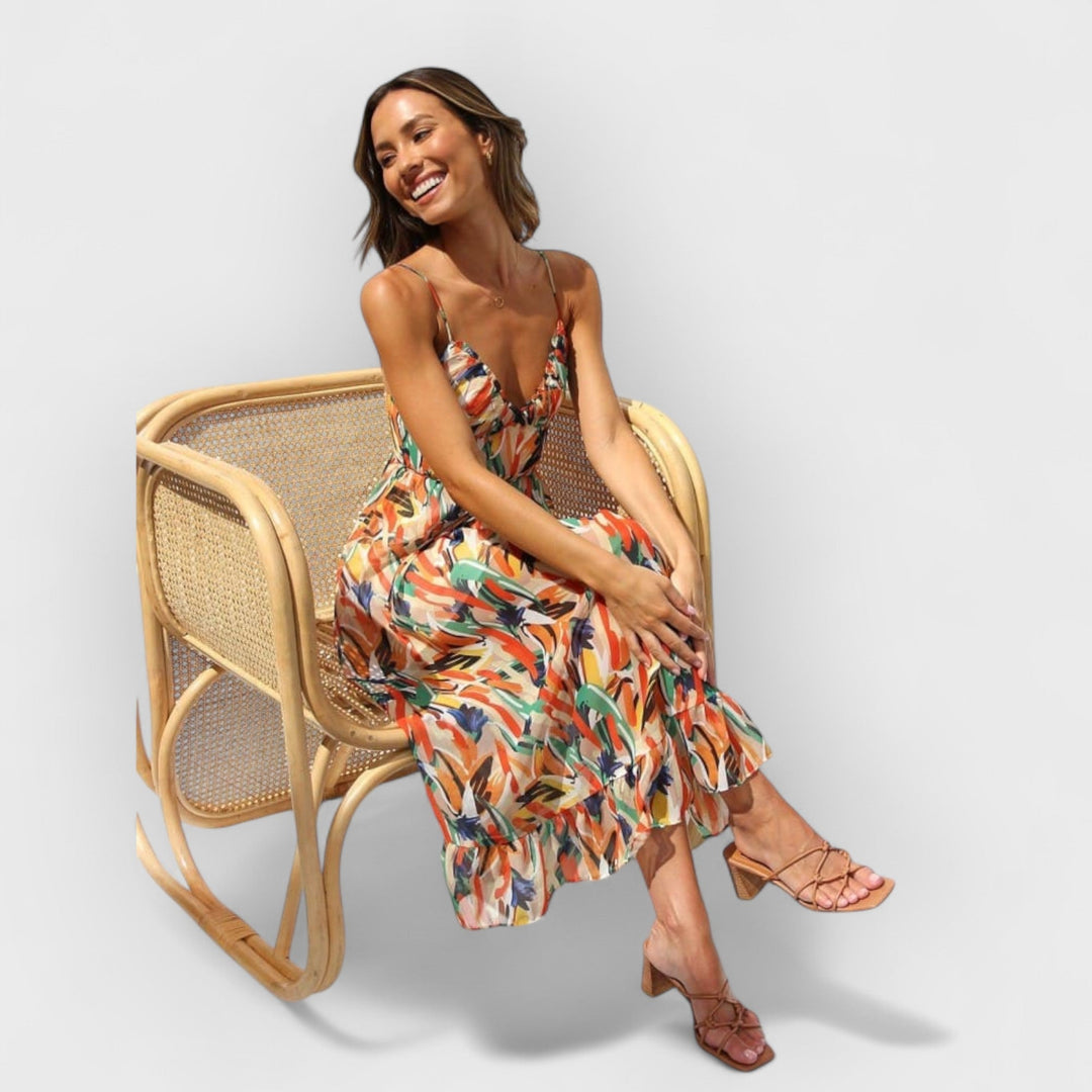 Ariella | Floral Ruffle-Trim Midi Tank Dress