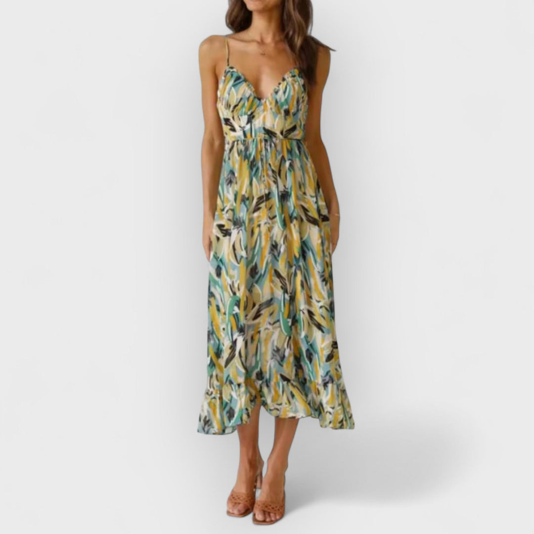 Ariella | Floral Ruffle-Trim Midi Tank Dress