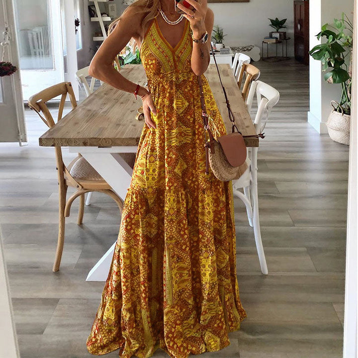 Waren - Boho Spaghetti Strap V-Neck Maxi Dress