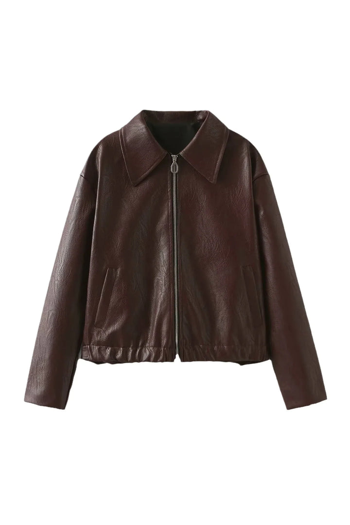 Stylish Lapel Leather Biker Jacket