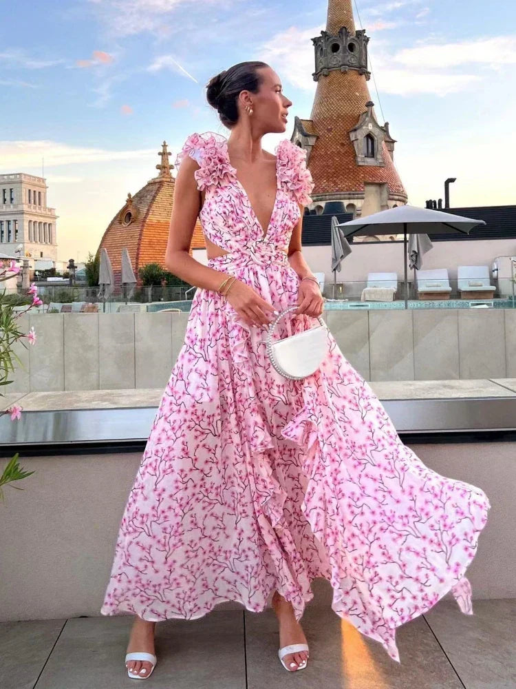 Angel | Elegant Backless Ruffles Maxi Dress