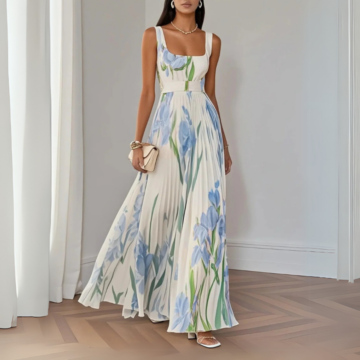 Nina Stylish Long Pleated Floral Dress for Women