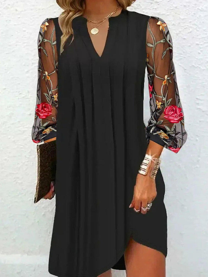 Renée™ | Elegant Mini Dress with V-Neckline and Sheer Sleeves