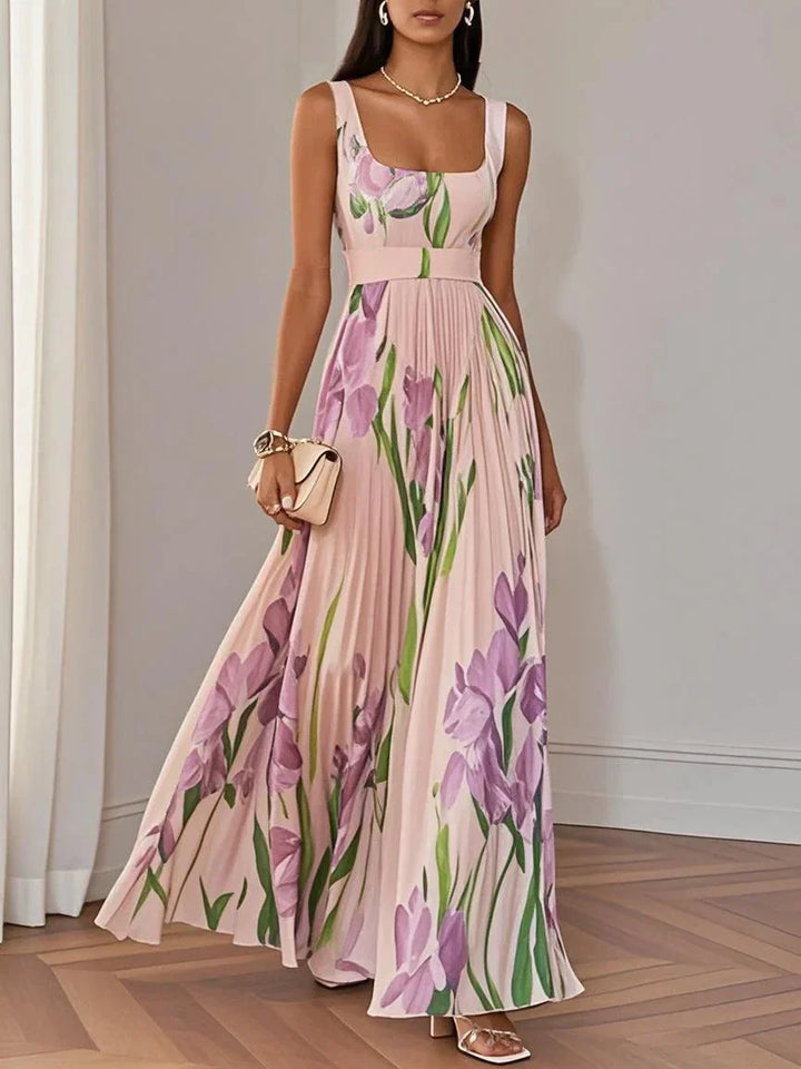 Nina Stylish Long Pleated Floral Dress for Women