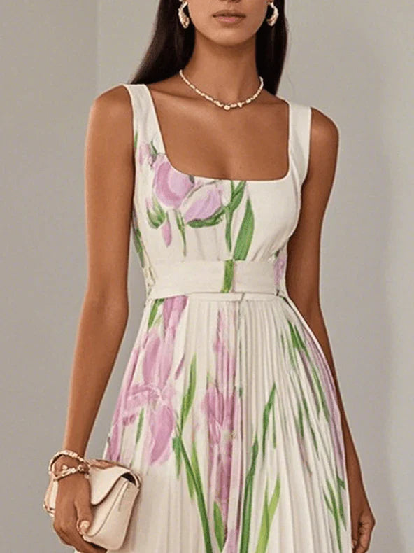 Nina Stylish Long Pleated Floral Dress for Women