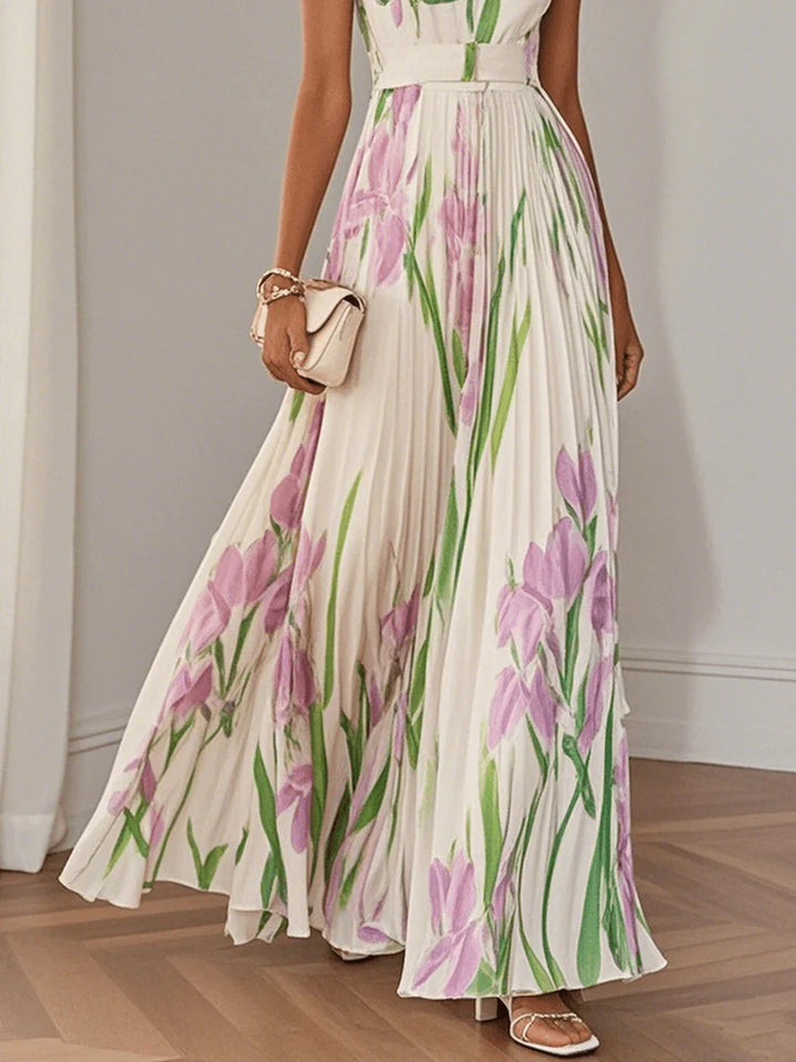 Nina Stylish Long Pleated Floral Dress for Women