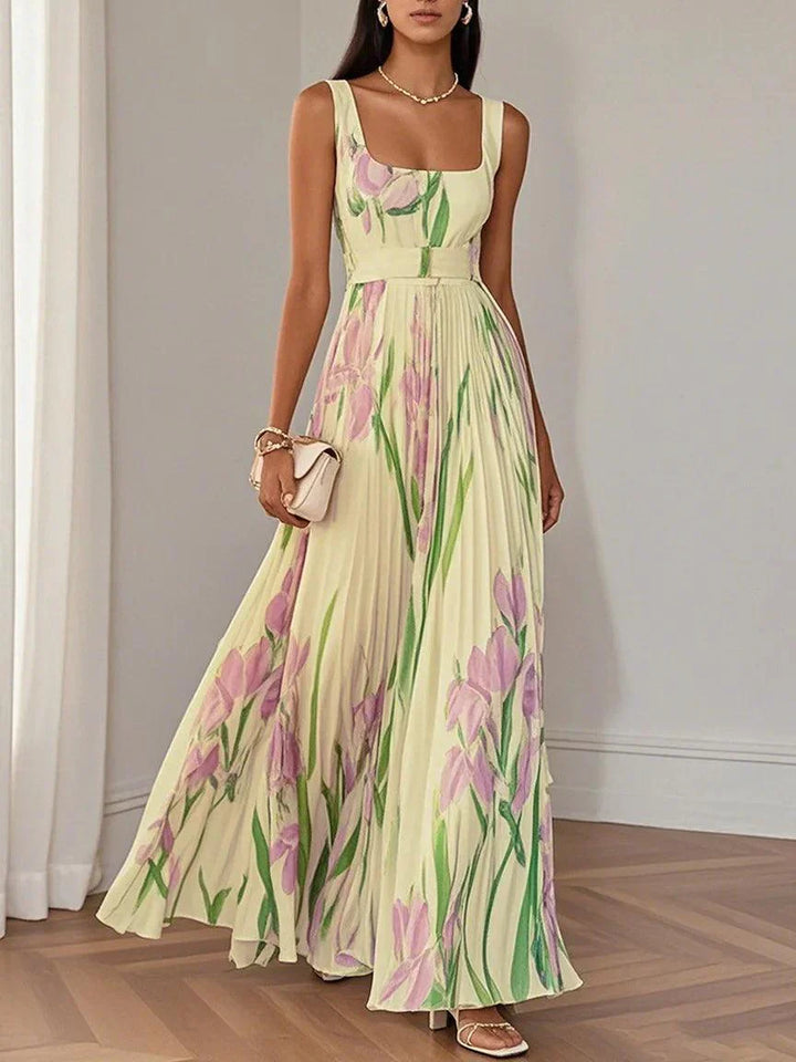 Nina Stylish Long Pleated Floral Dress for Women