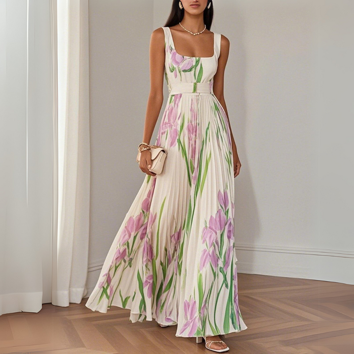 Nina Stylish Long Pleated Floral Dress for Women